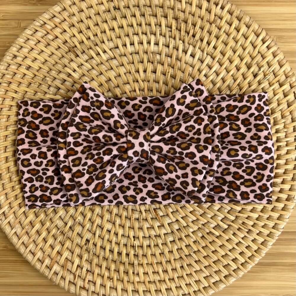 Κορδέλα για μωρά leopard pink double bow