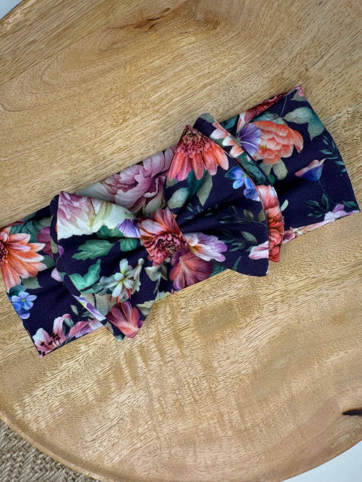 Βρεφική κορδέλα double bow navy floral