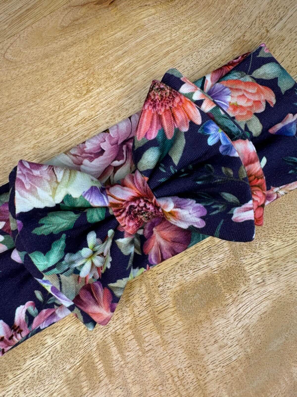 Βρεφική κορδέλα double bow navy floral