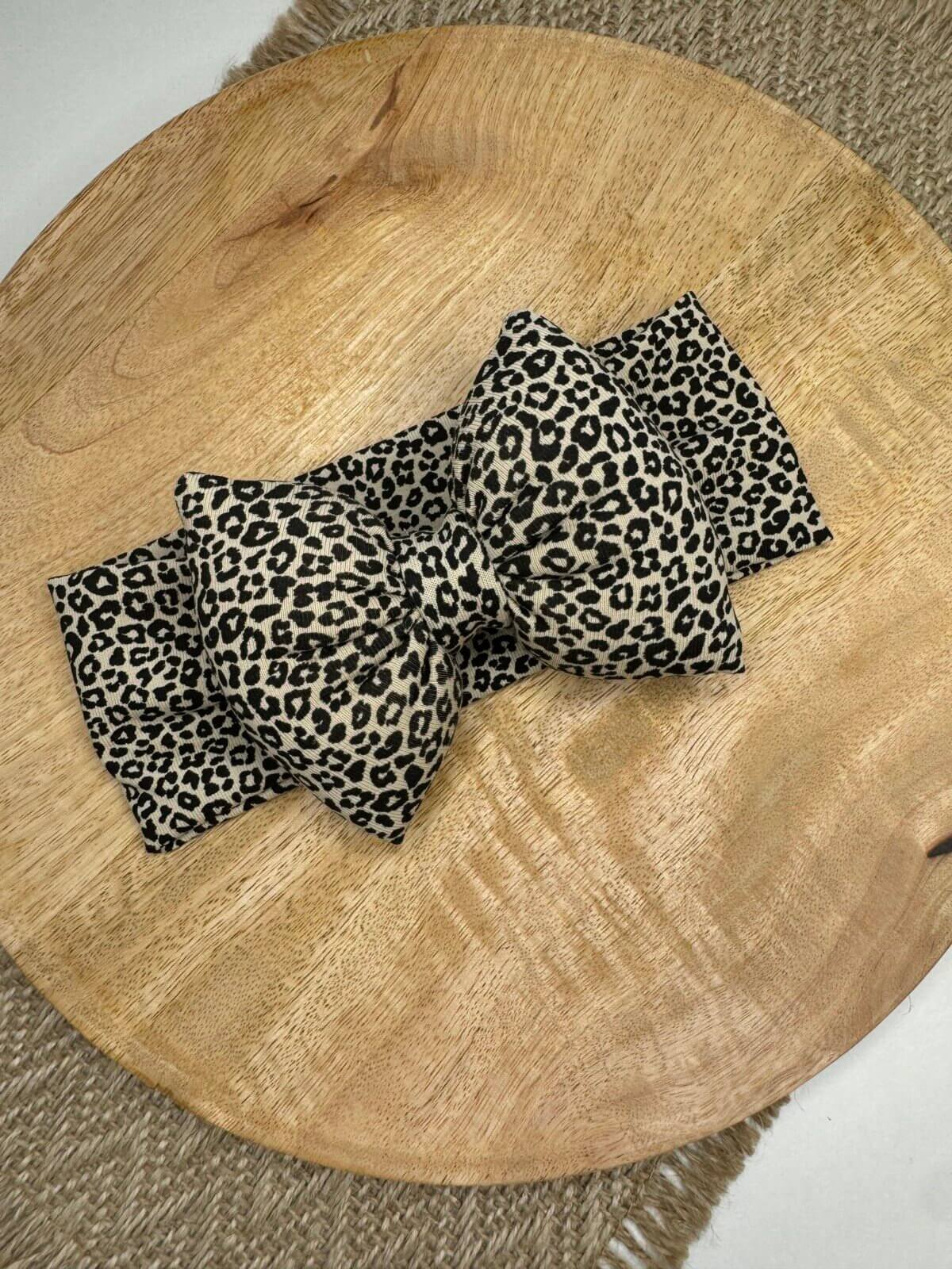 Κορδέλα beige leopard puffy bow
