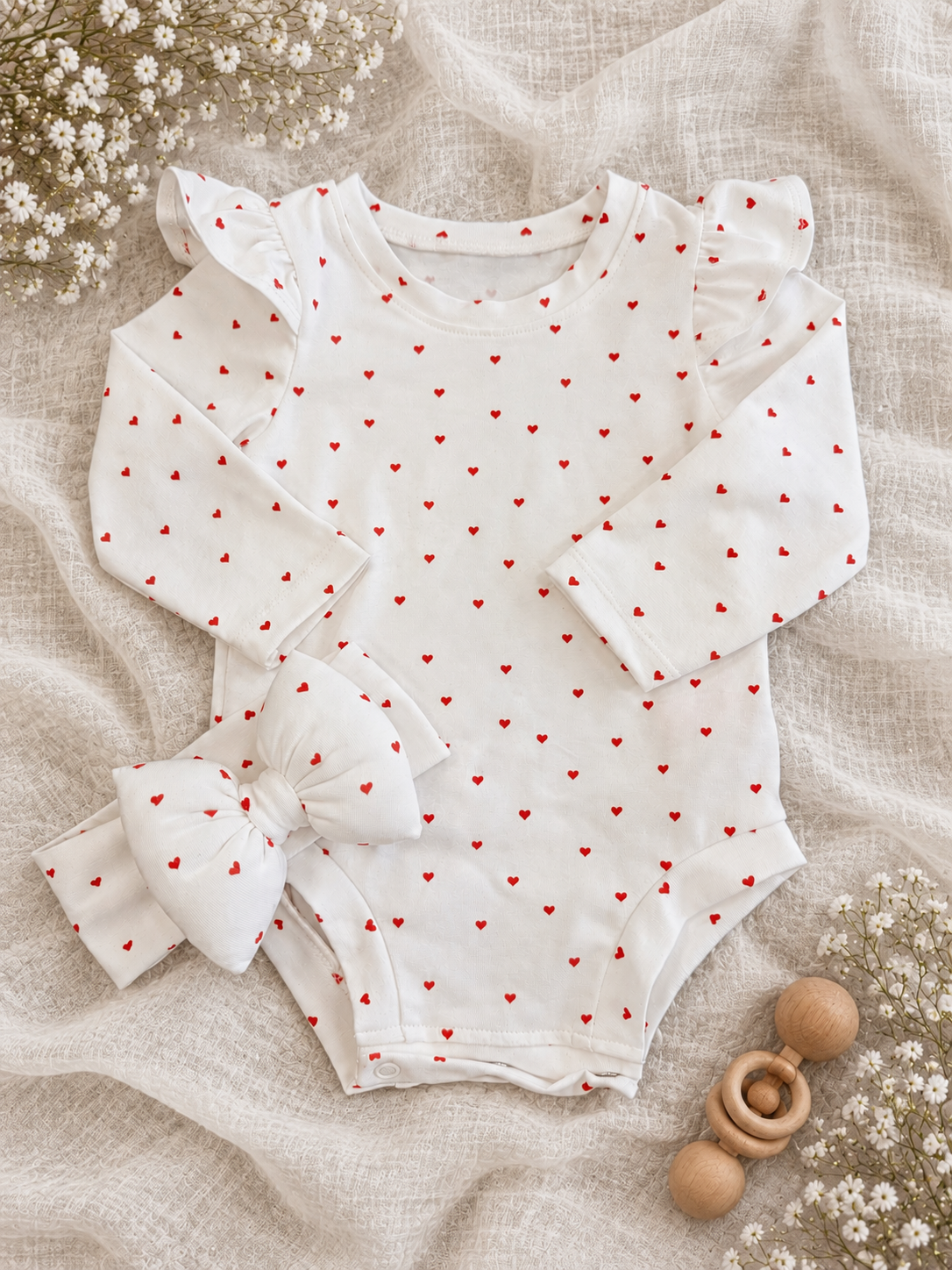 Χειροποίητο κορμάκι mini red hearts