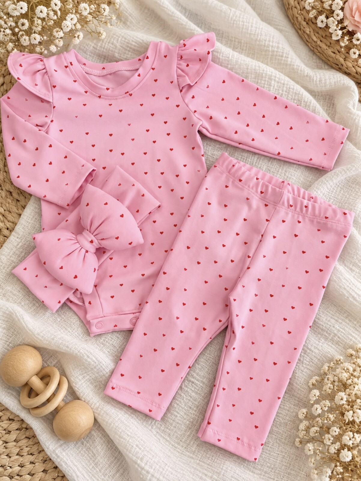 Βρεφικό σετ mini hearts pink